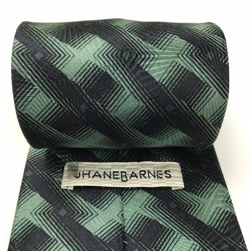 Jhane Barnes 100% Silk Tie Men's Green Black Geometric Designer Necktie Japan - Picture 1 of 10